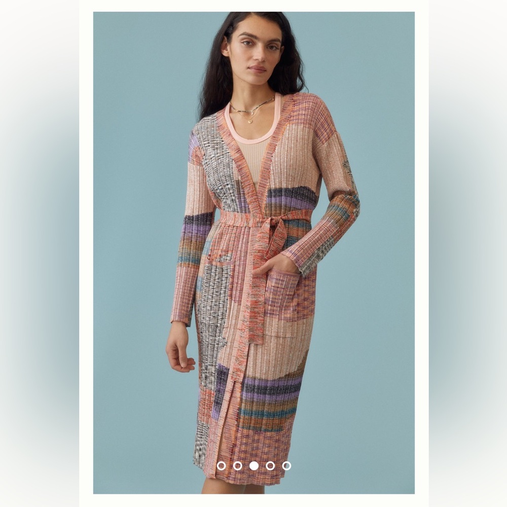 NWT Anthropologie Belted Patchwork Cardigan Sweater XS/S